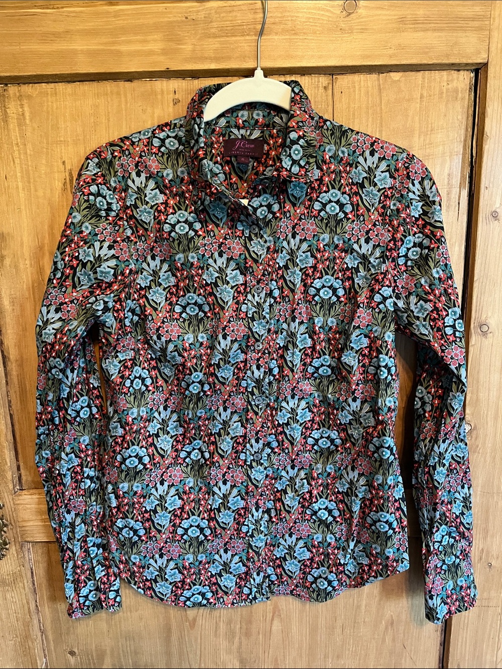 J. Crew Floral Button-Down Shirt in Black, Blue & Red